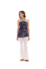 POCKET PRINTING HALTERNECK DRESS / BLACK