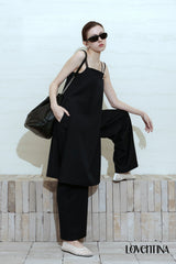 [SET-UP] DEEP SLIT DRESS, EASY BANDING SLACKS SET_NAVY