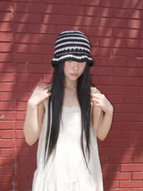 Stripe Cotton beanie-Black