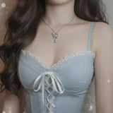 [IDLE Shuhua Necklace] クリスタルバタフライセレナードカラーボーンネックレス