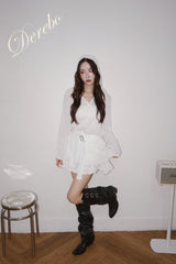 White Hood Pullover Belt One-Piece Dress Top