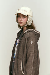 KNIT MIX HOODIE ZIP UP [BEIGE]
