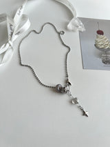 yio Gray gemstone heart Rondell star Surgical two way y Beads Bold Choker Short Layered Necklace