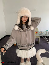 Jacquard Isle Hooded Knitwear Zip-Up Cardigan