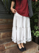 Mujeuf Tiered Lace Banding Long Skirt