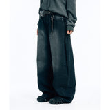 Side Pintuck Wide Denim Pants - Black