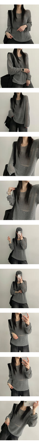 Urban see-through boat neck long-sleeved knitwear