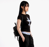ストレッチ コットン スリム ショートスリーブ Tシャツ クロス ブラック