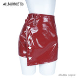 allbubble Red star leather skirt