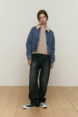 WASHING PIN TUCK NAPPING WIDE-FIT DENIM PANTS [BLACK]