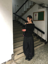 レウアボタンオフショルダー長袖Tシャツ (6c)