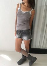 FRINGE DENIM SHORTS