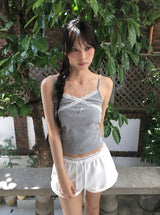 Menly Lace V-neck Ribbed Sleeveless