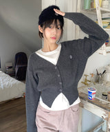 STITCH WOOL KNIT CROP CARDIGAN