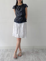 [Belt Set] Noir Drape Short Sleeve Blouse