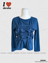 Beagle accentuated shirring frill long-sleeved shirt