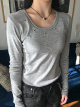 エンドUネックアイレットスタッドクロップTシャツ (6c)