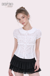 Peter Pan Floral Short-Sleeve Blouse 