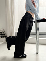 BLACK STRIPE WASHING DENIM PANTS