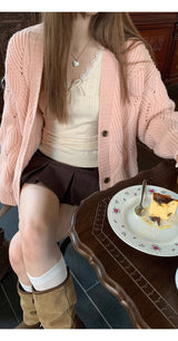 Pink laze oversized-fit knit cardigan