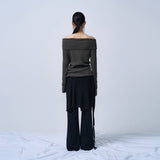 RIBBED OFF-SHOULDER KNIT(CHARCOAL KHAKI)
