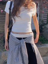 26SS★ [MADE]フロン ボタン スリム ワンショルダー ショートスリーブ ティーシャツ
