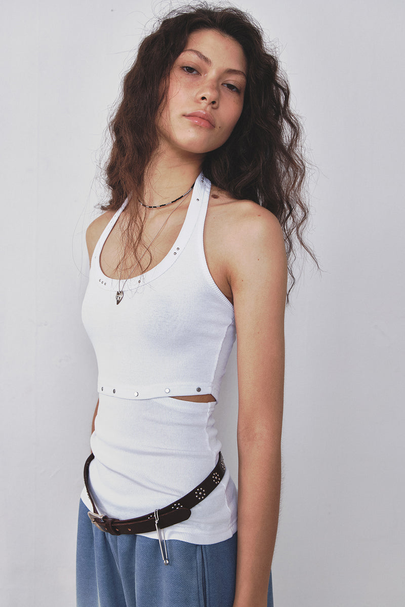 STUD HALTER TANKTOP - WHITE