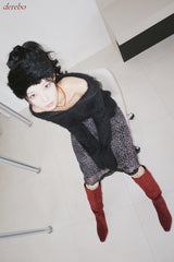 レッドスエード4cmロングブーツ