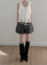 Punched Lace Ruffle Blouse