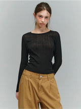 SLIP SHEER WAVE LONGSLEEVE [BLACK]