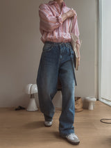 Q's ベルテッドワイドデニムパンツ