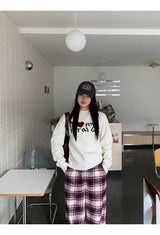 Cotton Check Casual Wide Pants
