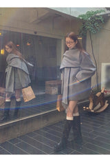 wool gray muffler cape coat