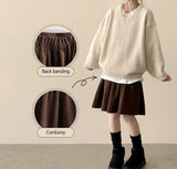 Rose waistband corduroy midi skirt