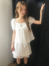Square puff ribbon blouse