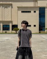 Boel Velour Ribbed Henley Short Sleeve