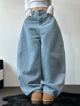 セミバルーンワイドバルーンデニムロングパンツ 💙🩵🤍🩶4カラー