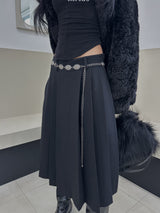 Black Royal Pleats Midi Skirt
