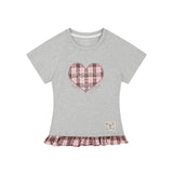 ハートレタリングチェックフリルTシャツ 232394043
