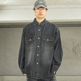 リラックスウォッシュドデニムポケットロングシャツ MSFST001-BK