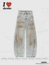 washed-out dirty fit loose wide denim pants