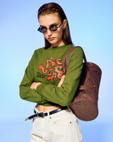 DEVIL HEAD LOGO CROP SWEATSHIRT-OLIVE