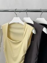 Square Neck Side Shirring V-neck Sleeveless T-shirt