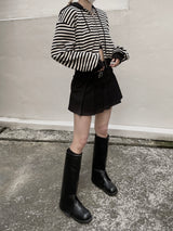 Waffle Stripe Crop Hoodie (2colors)