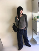 ティワーリブカラーラグランロングスリーブTシャツ