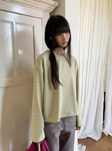 Henkan Stripe Color Matching Round Long Sleeve Tee