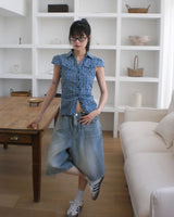 Taut Washed Wide Denim Bermuda Pants