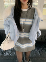 Hazy Hairy Stripe Loose Rose-Fit Knit