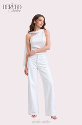 White Jane Scarf Unbalanced Blouse