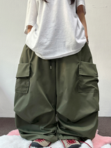 ストリング / コリアン 🤎 パラシュートかーごリベットセミワイドバルーンロングパンツ🤎🖤🩶💚 - 4カラーズ